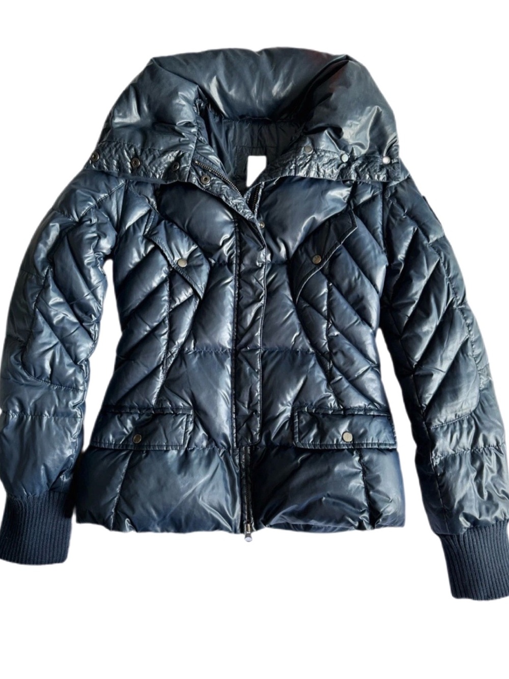 ADD Down Metallic Steel Blue Puffer Jacket Down Feather Size 0